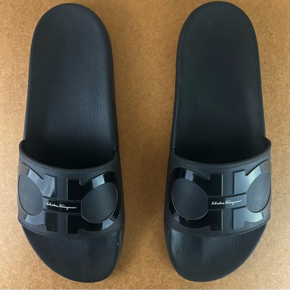 SALVATORE FERRAGAMO BLACK SLIDE SANDALS - Picture 12 of 13